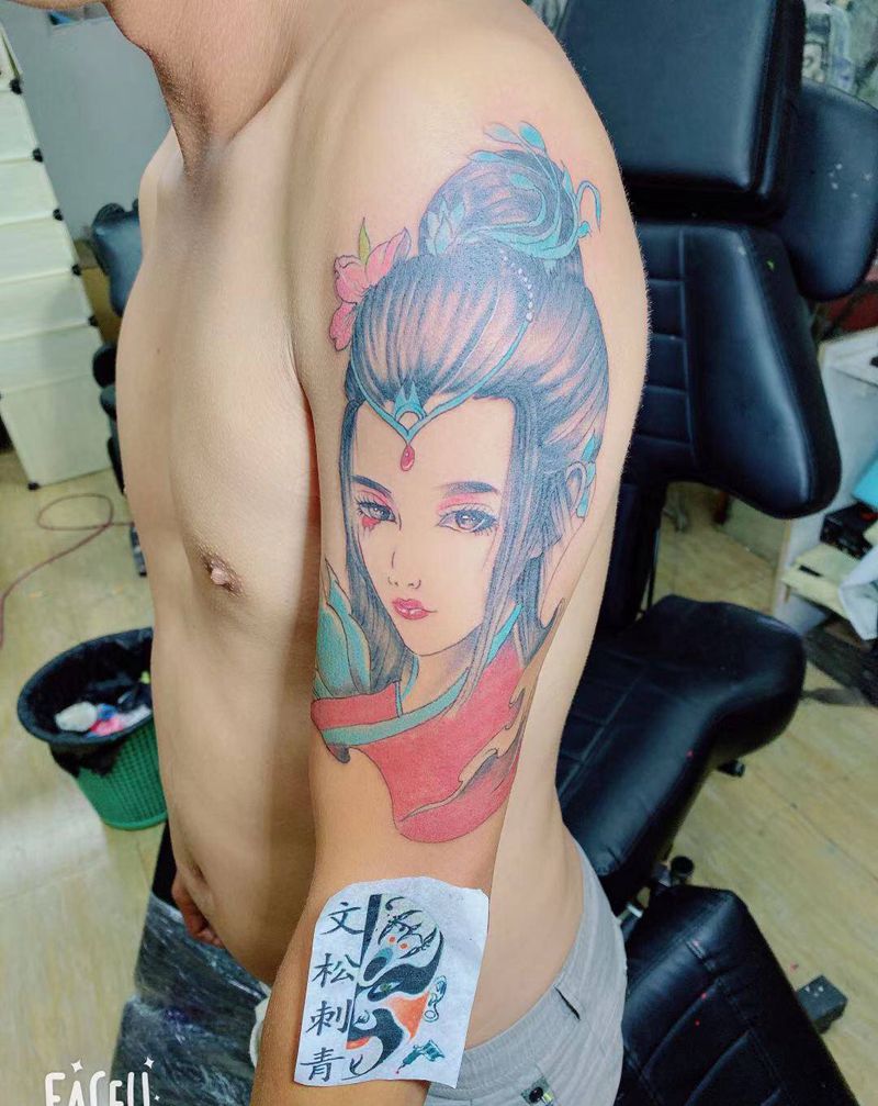 落泪艺妓纹身图片_手臂纹身图案