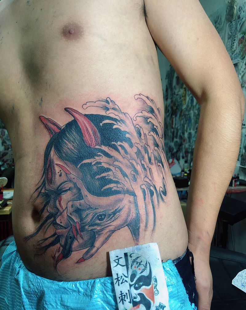 般若纹身图片_腹部纹身图案