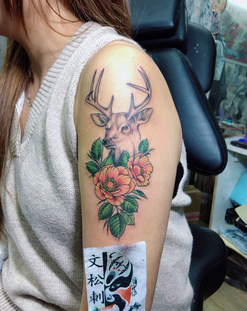 鹿头纹身图片_手臂纹身图案