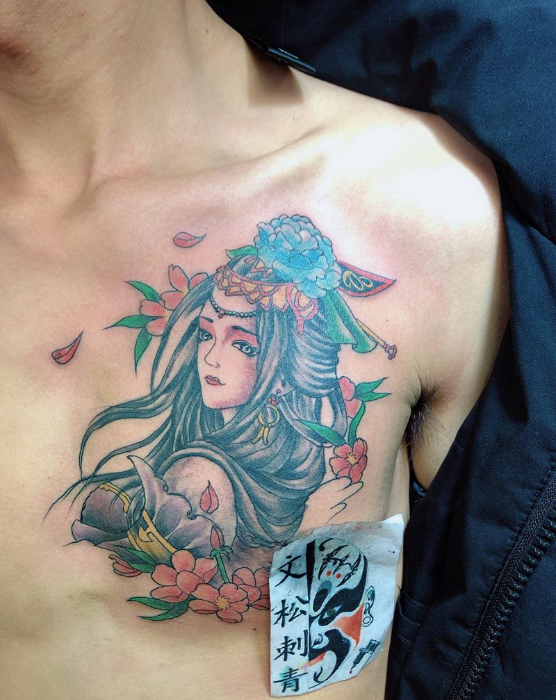 艺妓纹身图片_胸部纹身图案