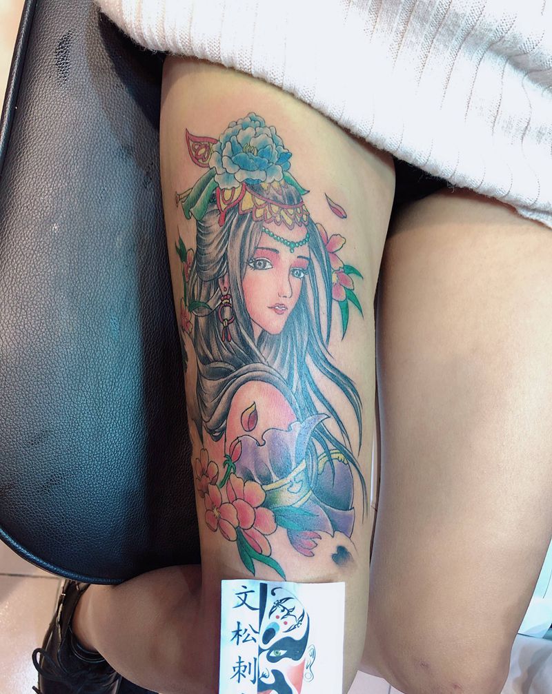 艺妓纹身图片_腿部纹身图案