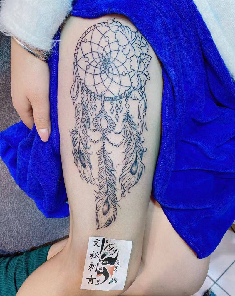 捕梦网纹身图片_腿部纹身图案