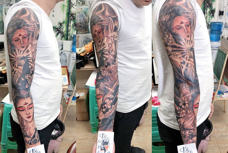 艺妓花臂（未完）下次做细节纹身图片_手臂手部纹身图案