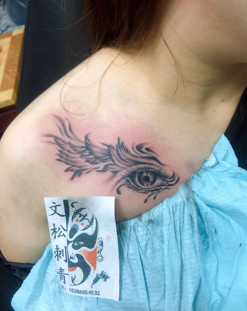 眼神纹身图片_胸部纹身图案