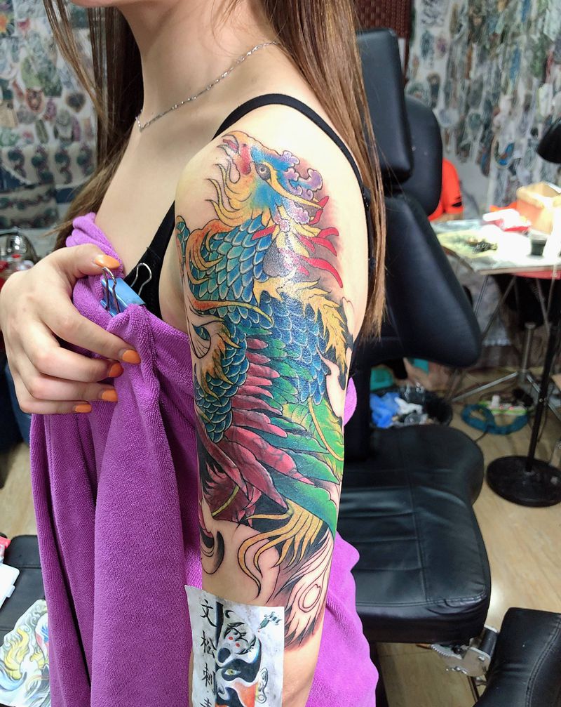 凤凰遮盖（未完纹身图片_手臂纹身图案