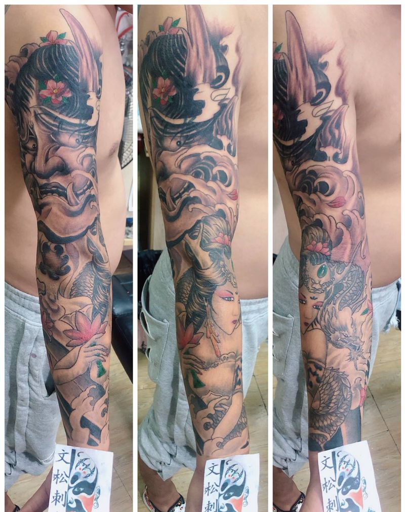 花臂带遮盖纹身图片_手臂手部纹身图案