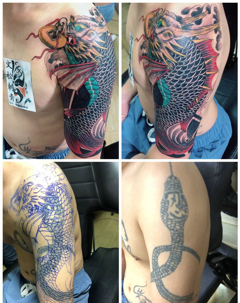 鳌带遮盖纹身图片_手臂纹身图案