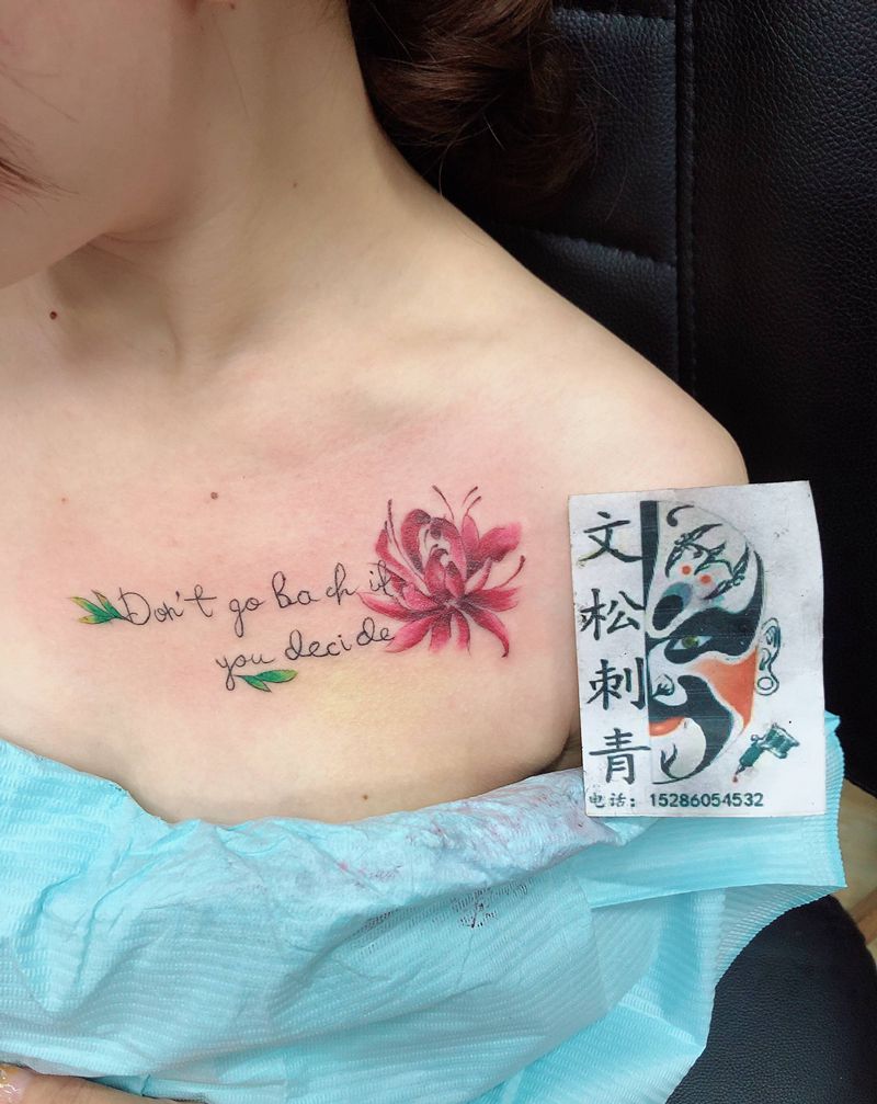 彼岸花纹身图片_胸部纹身图案