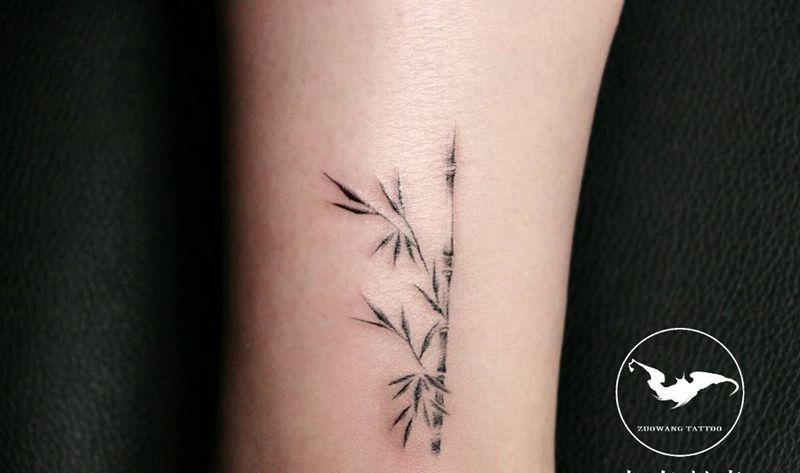 竹纹身图片_腿部水墨纹身图案