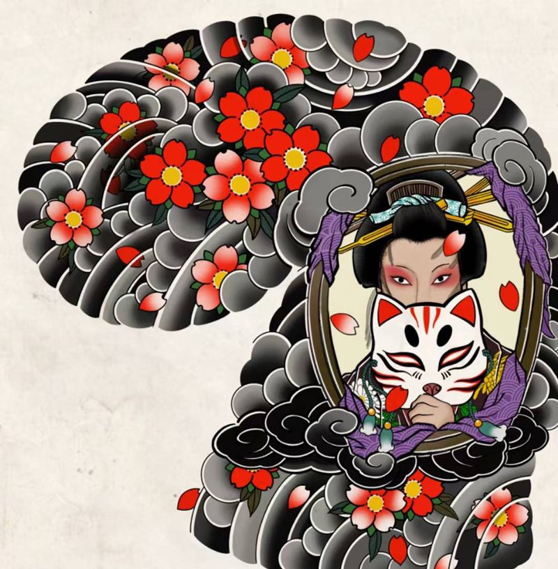 半甲定制纹身图片_胸部老传统樱花纹身图案