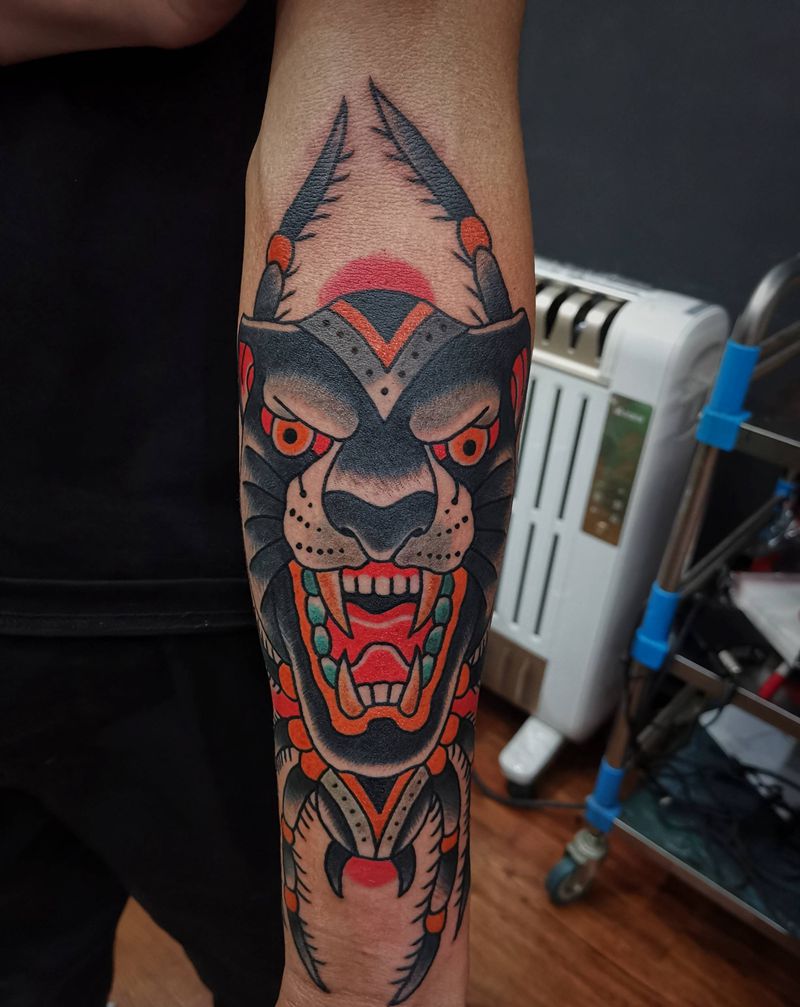 OLDschool豹蛛纹身图片_Old School纹身图案