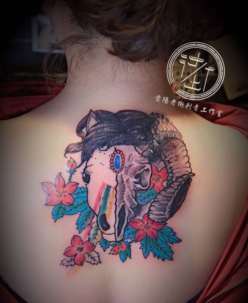 遮盖作品纹身图片_成品颈部鬼神宗教动物欧美贵阳纹身图案