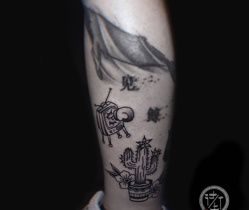 Oldachool拼接填空纹身图片_腿部Old School拼接纹身图案