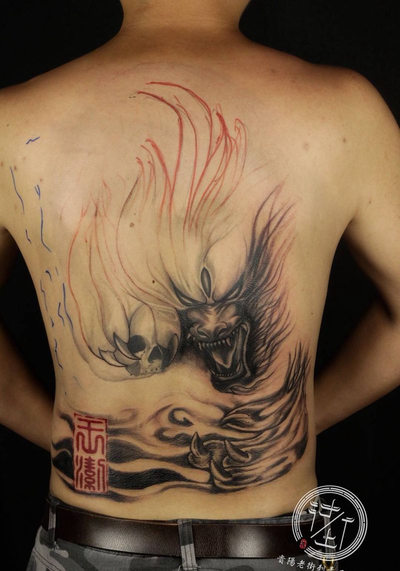 修改纹身图片_成品背部传统鬼神贵阳贵州纹身图案