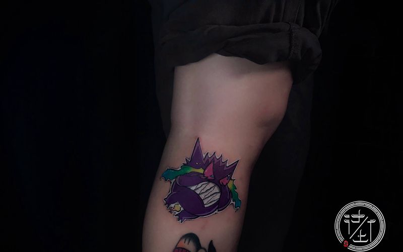 耿鬼newschool贴纸风格纹身图片_腿部New School贴纸原创纹身图案