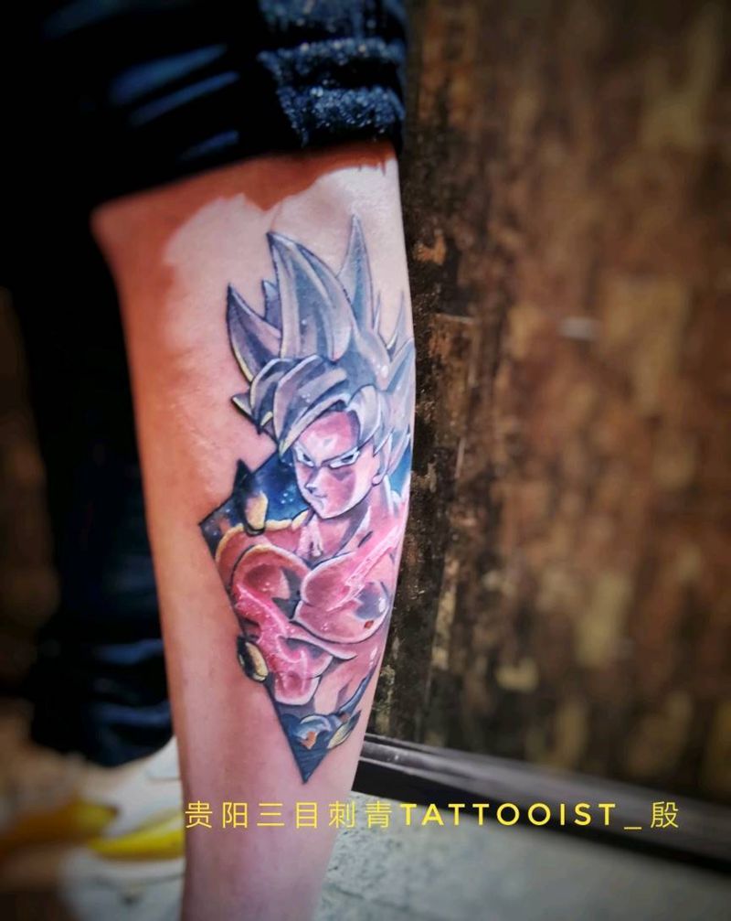 赛亚人孙悟空纹身图片_腿部New School纹身图案