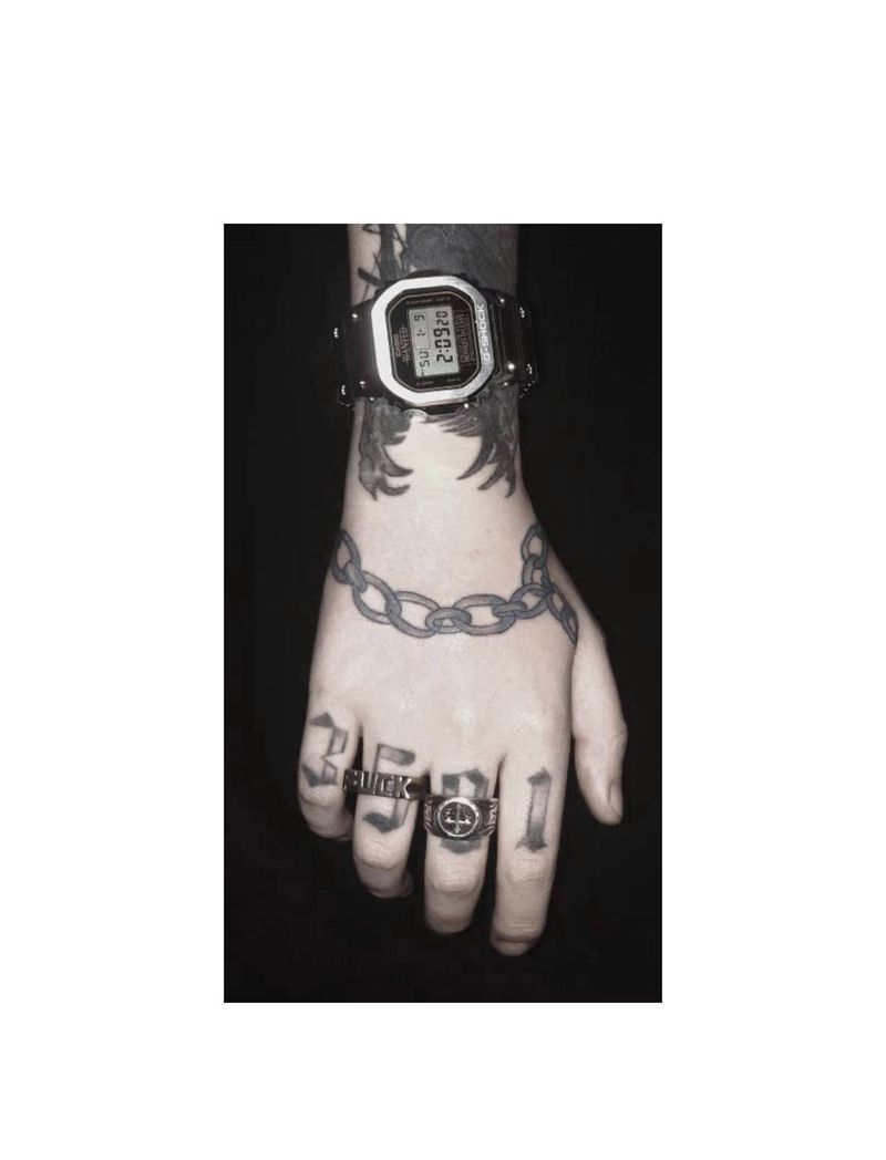 手链纹身图片_手部点刺纹身图案