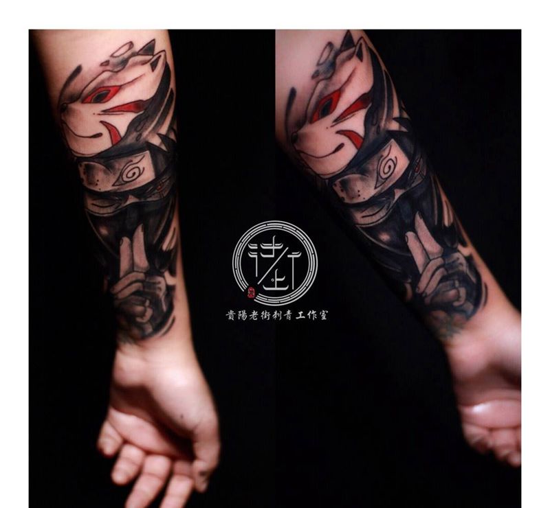 卡卡西纹身图片_手臂欧美写实几何火影纹身图案