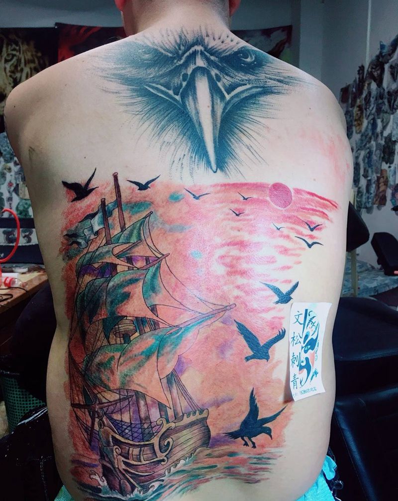 一帆风顺！帆船纹身图片