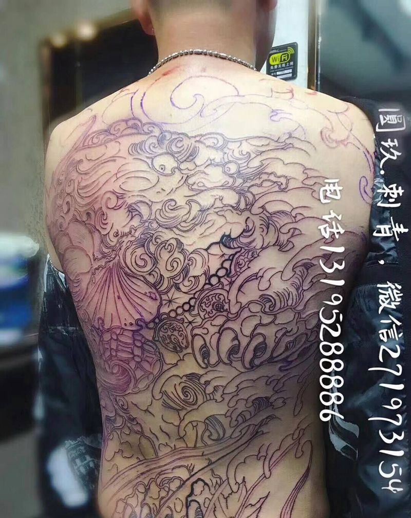 唐狮线条，未完成纹身图片
