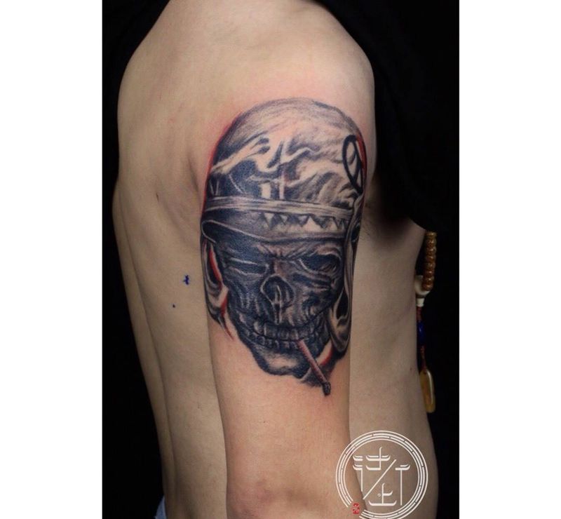 翔子作品，客人自带图，骷髅大兵。纹身图片