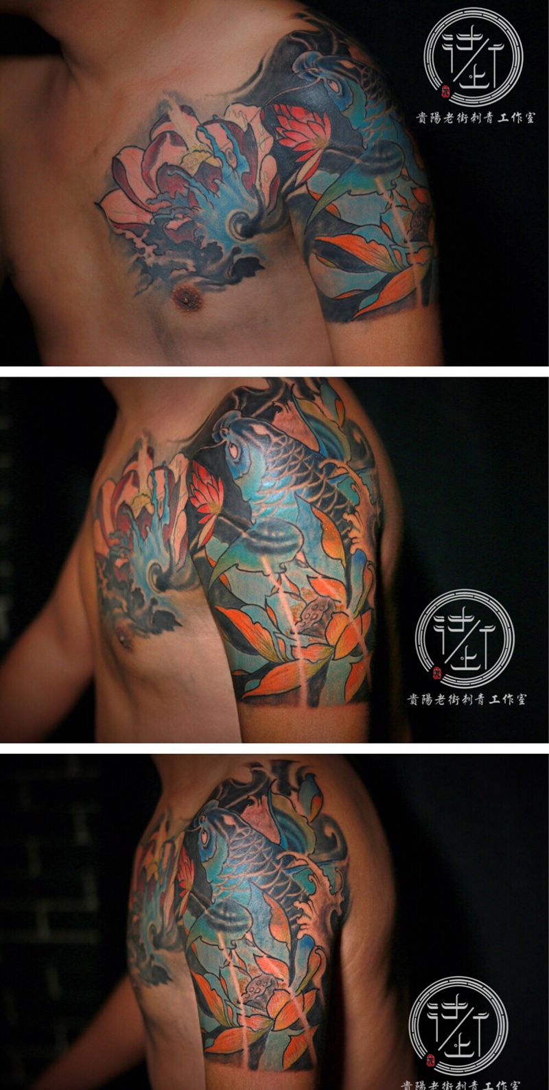 遮盖半甲纹身图片_胸部新传统半甲纹身图案