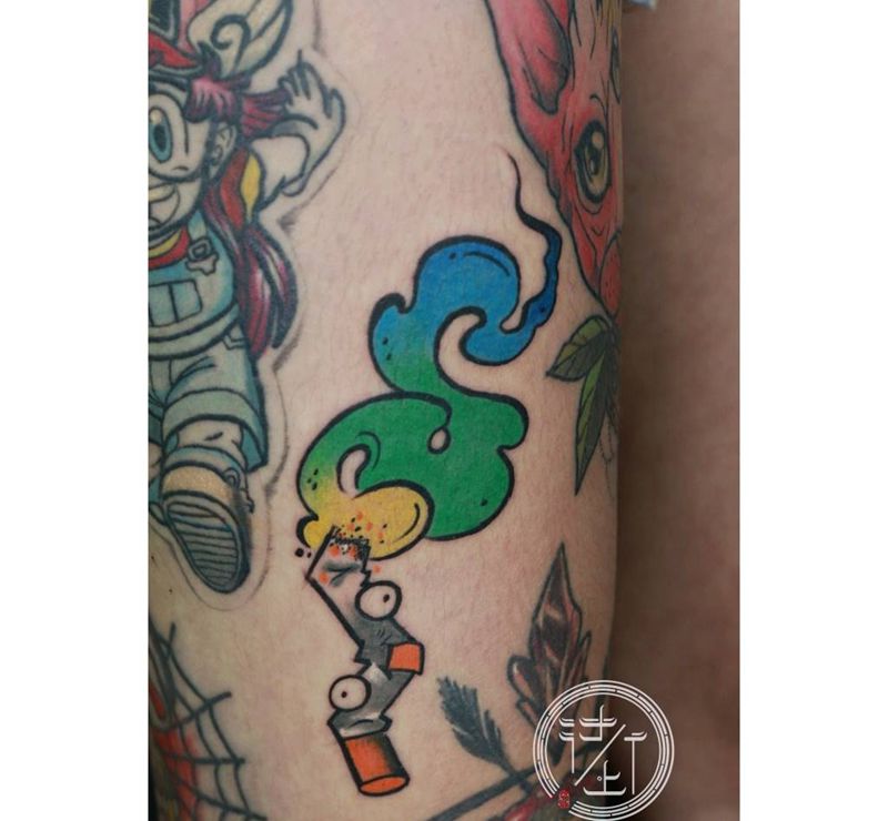 Newschool香烟纹身图片_腿部New School纹身图案