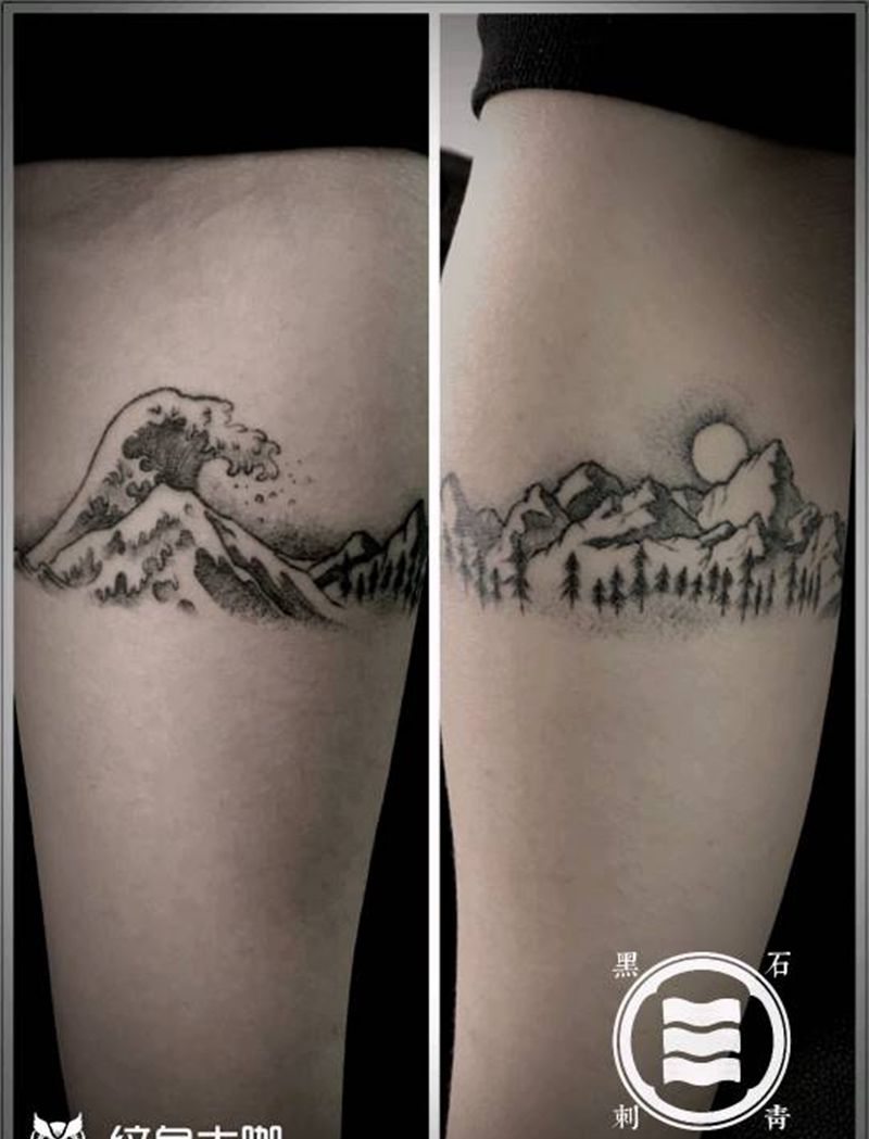 山海纹身图片_手臂水墨纹身图案
