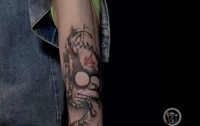 辛普森纹身图片_手臂暗黑Blackwork纹身图案