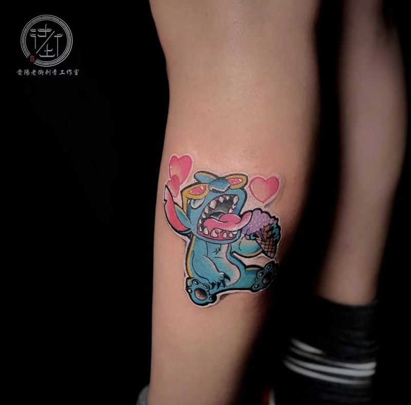 Newschool贴纸 史迪仔纹身图片_腿部New School纹身图案