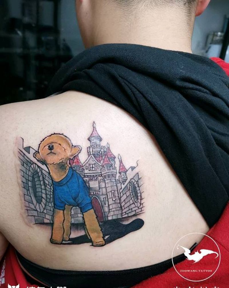 宠物遮盖纹身图片_背部New School水彩纹身图案