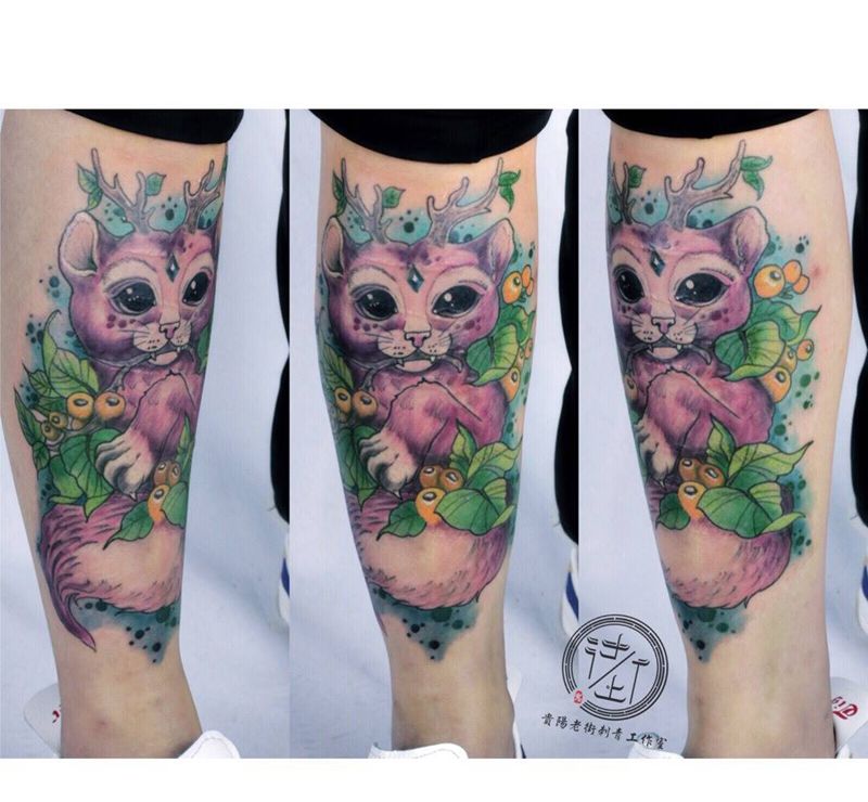 猫纹身图片_成品脚部欧美原创贵阳动物贵州小清新遮盖纹身图案