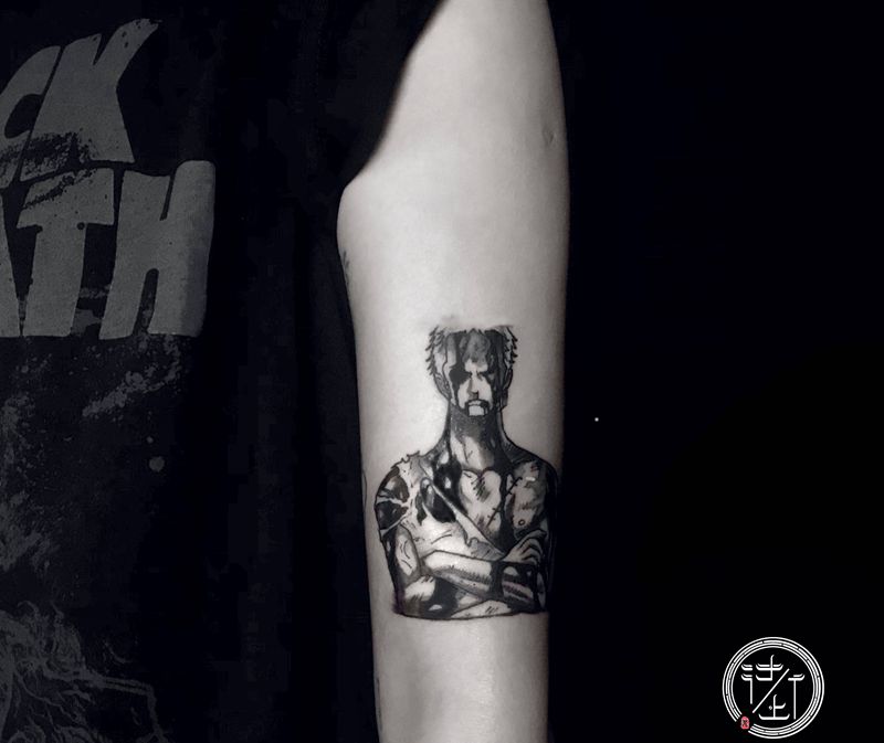 索隆纹身图片_手臂Blackwork纹身图案