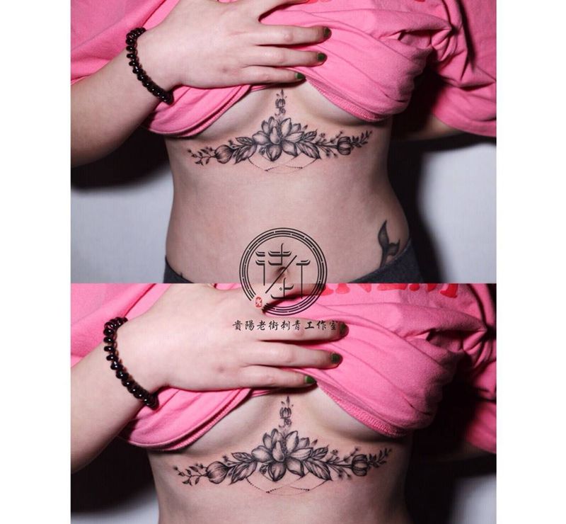 胸花纹身图片_胸部点刺纹身图案