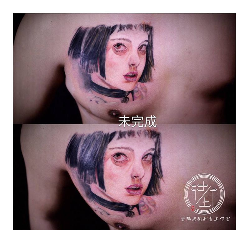 杀手不太冷纹身图片_胸部欧美写实纹身图案