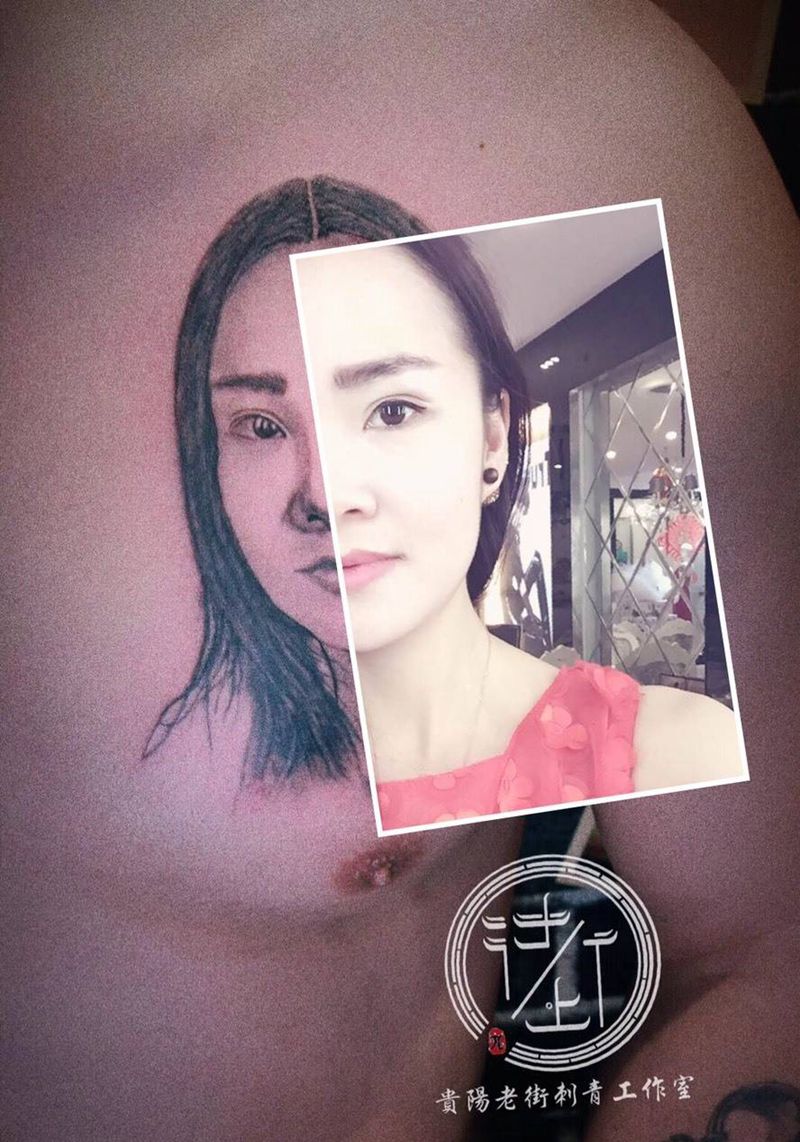 肖像纹身图片_成品胸部写实肖像人物贵阳纹身图案