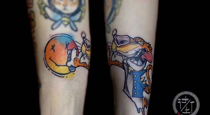 Newschool小豹子纹身图片_手臂New School拼接填空纹身图案