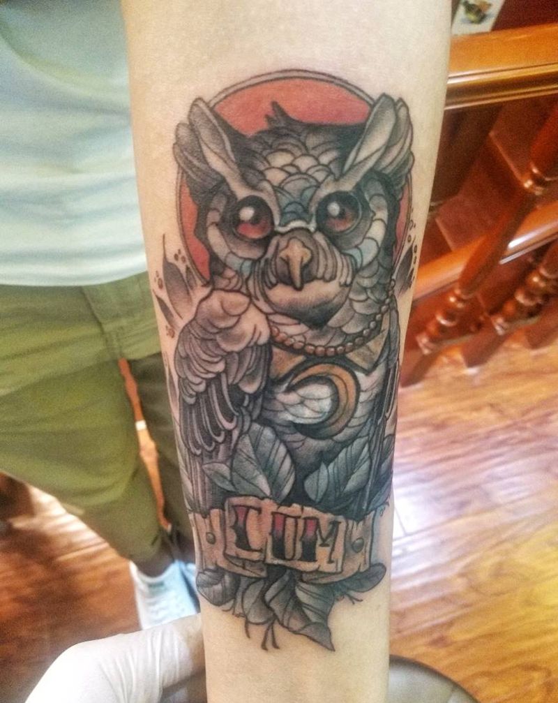 猫头鹰遮盖纹身图片