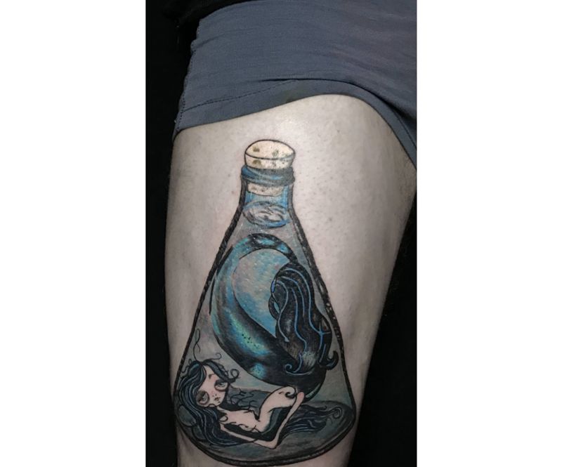 美人鱼纹身图片_腿部纹身图案