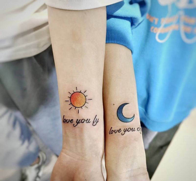 日月情侣纹身纹身图片_手臂纹身图案