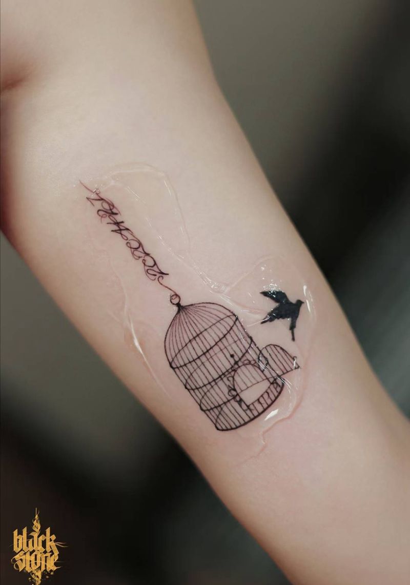 囚鸟牢笼纹身图片_手臂几何图腾纹身图案