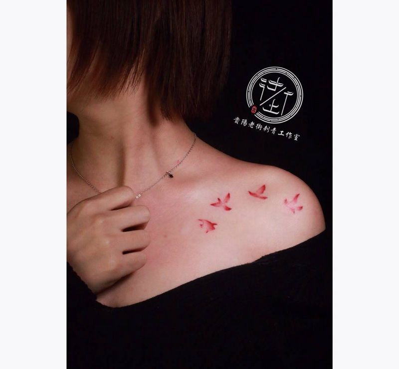 原创水彩飞鸟纹身图片