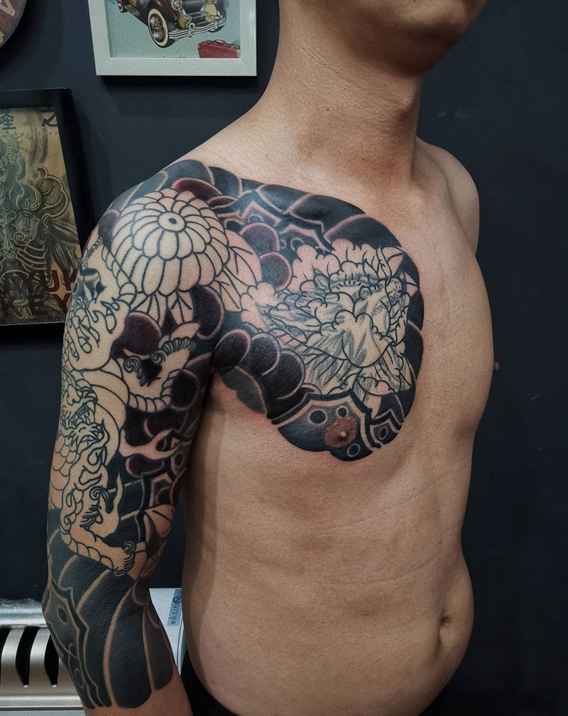 老传统半甲未完成下次继续纹身图片_老传统纹身图案