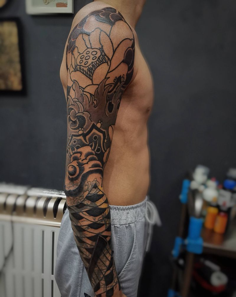 花臂未完成下次继续纹身图片_老传统纹身图案