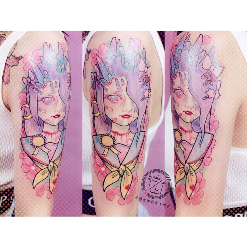 少女心纹身图片_手臂New School几何纹身图案