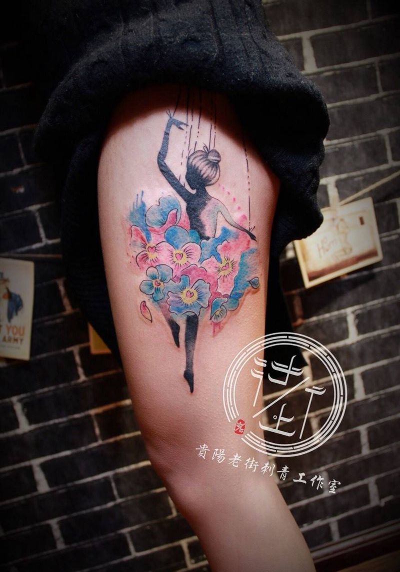 水彩芭蕾纹身图片