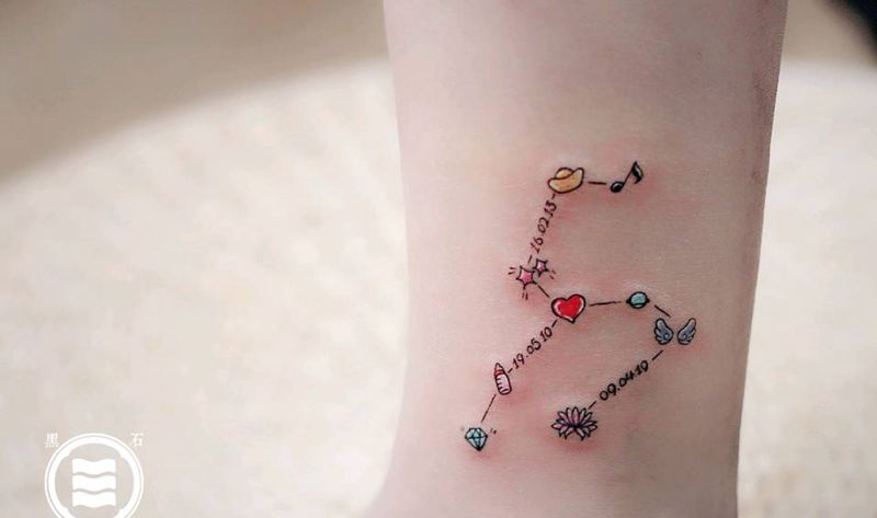 星座纹身图片_腿部水彩纹身图案