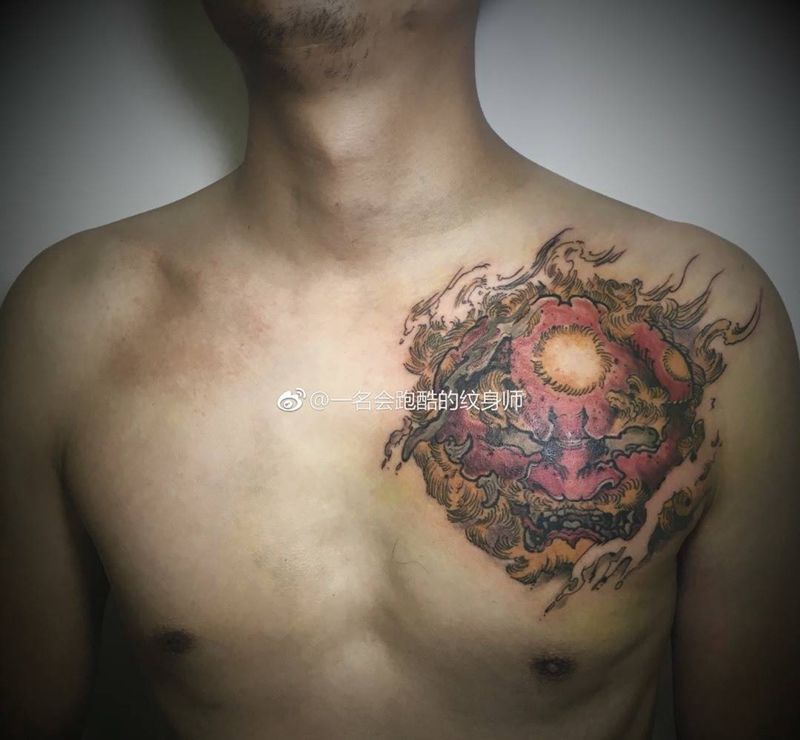 新传统唐狮纹身图片