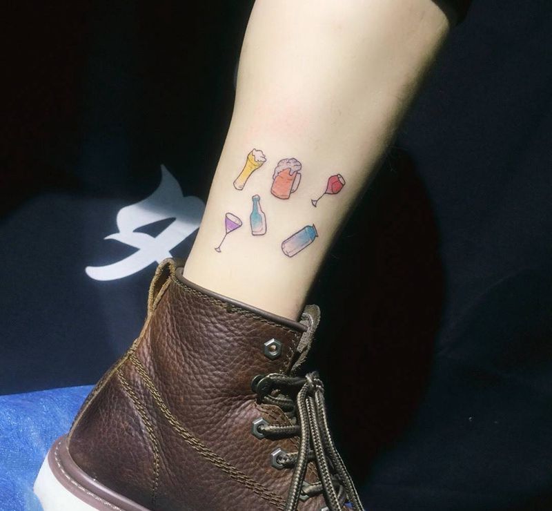 花腿拼接纹身图片_成品插画腿部清新原创纹身图案