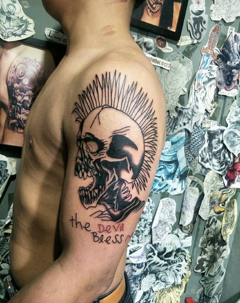 骷髅公鸡头未完成纹身图片_Old School纹身图案